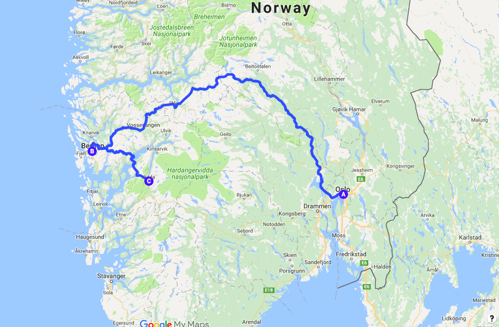 Driving from Oslo to Bergen